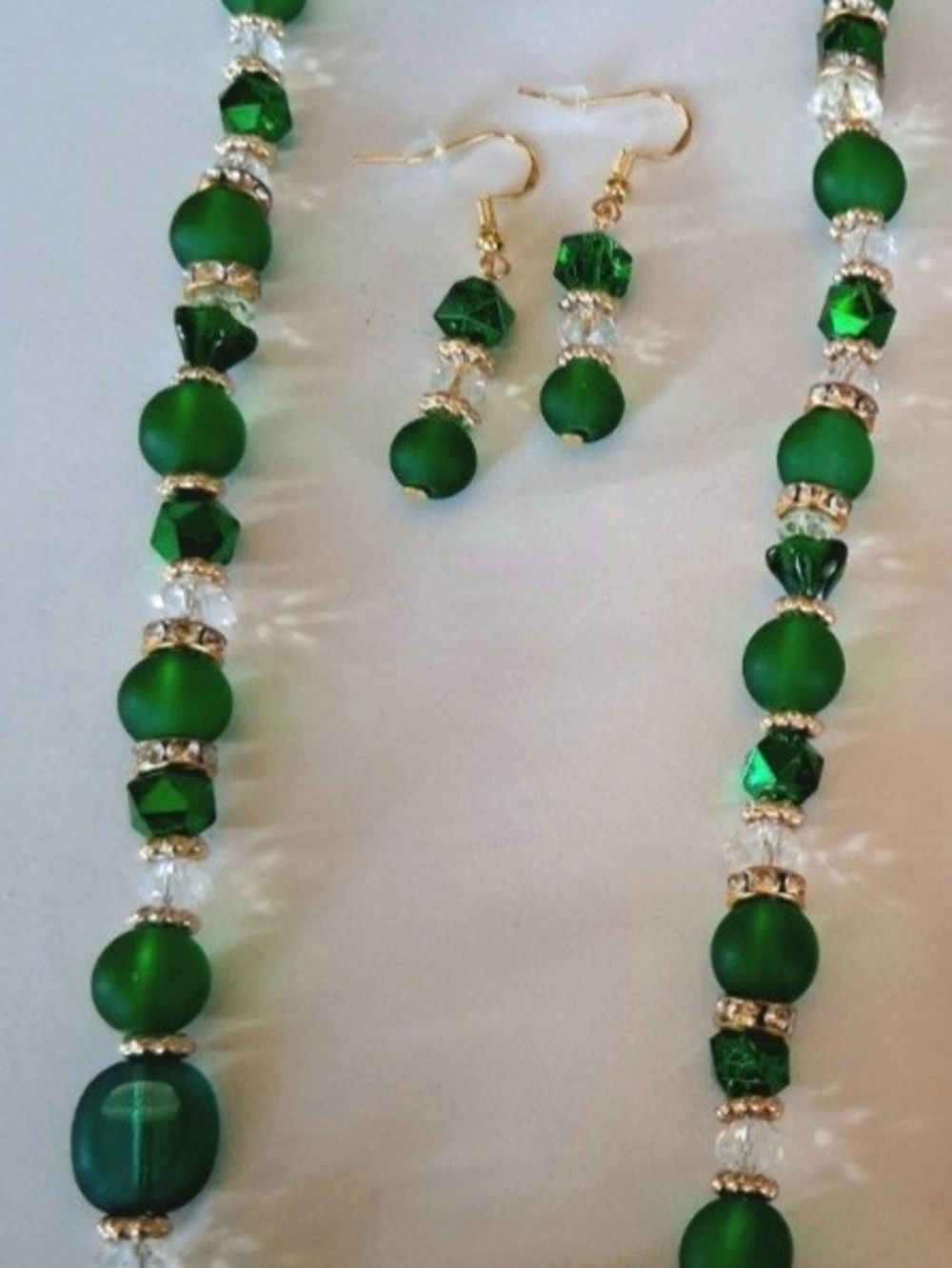New Handmade Elegant Green Beaded Necklace and Earrings Set - Women Jewelry